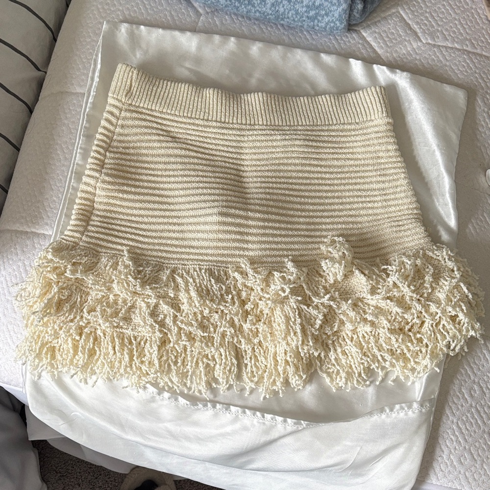 Zara Cream Knit Fringe Mini Skirt